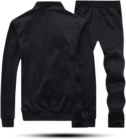 Men Fleece Track Suit Black 2 Pcs Collar Winter
