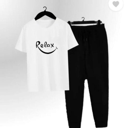 Men Cotton Printed Track Suit White Black