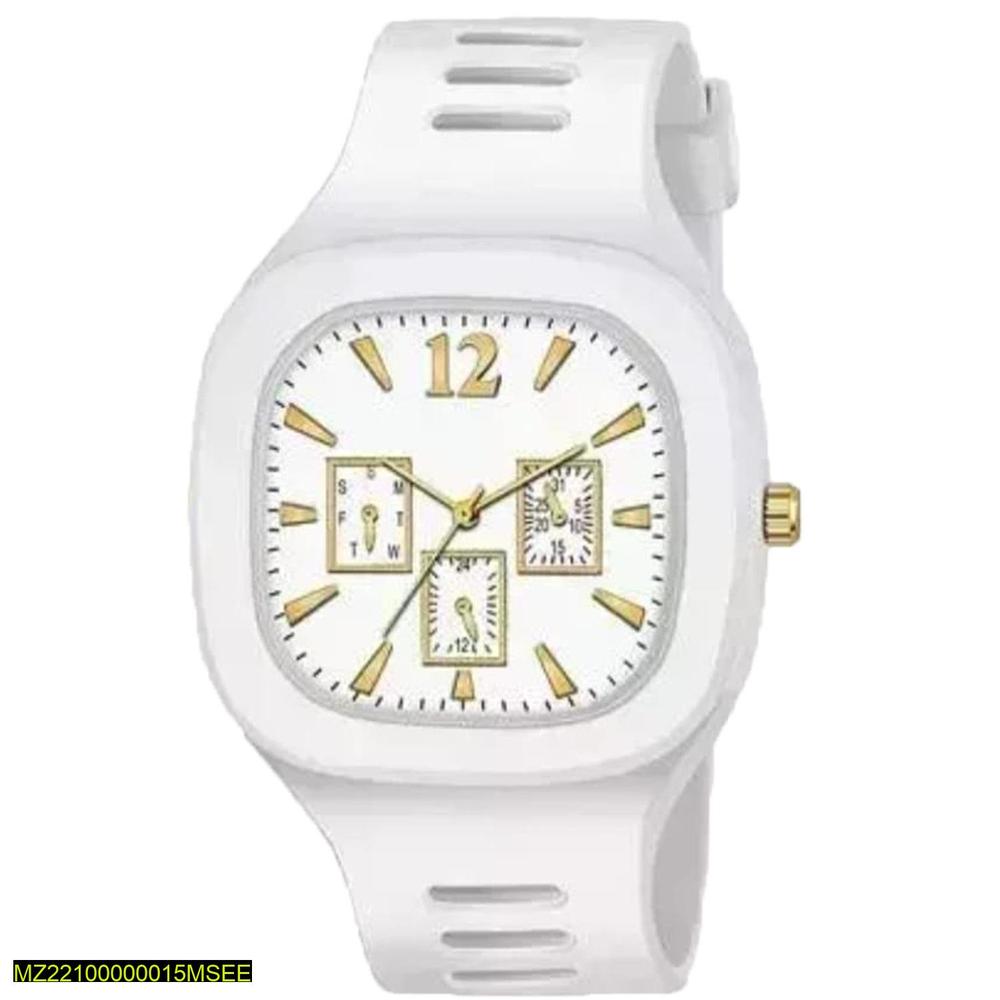 White Silicon Eid Watch with Gold Sub-Dials