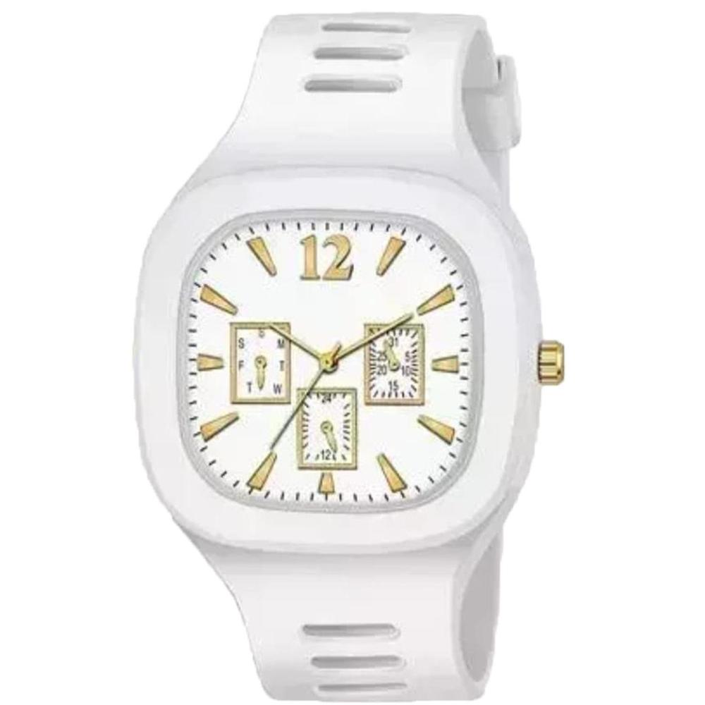 White Silicon Eid Watch with Gold Sub-Dials