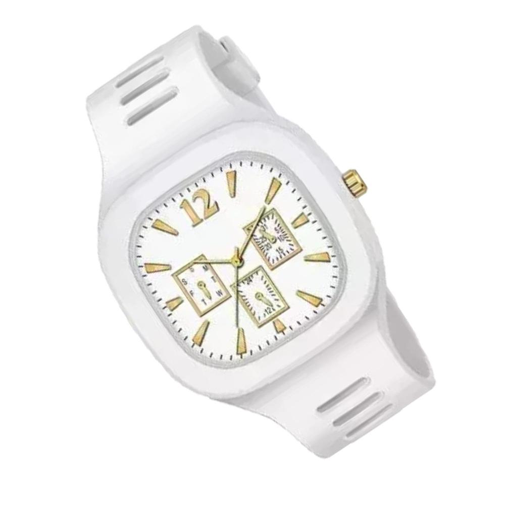 White Silicon Eid Watch with Gold Sub-Dials