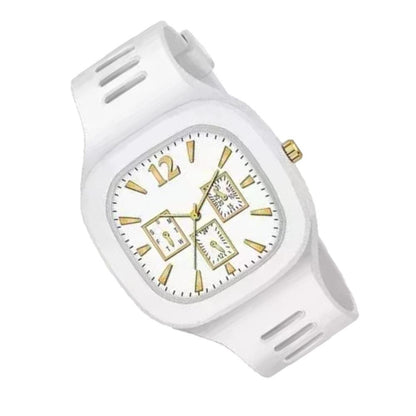 White Silicon Eid Watch with Gold Sub-Dials