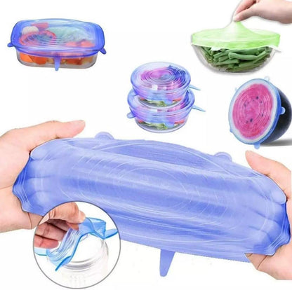 Set of 6 Silicone Stretch Lids Blue Food Storage