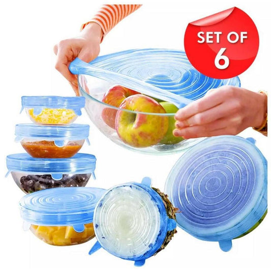 Set of 6 Silicone Stretch Lids Blue Food Storage