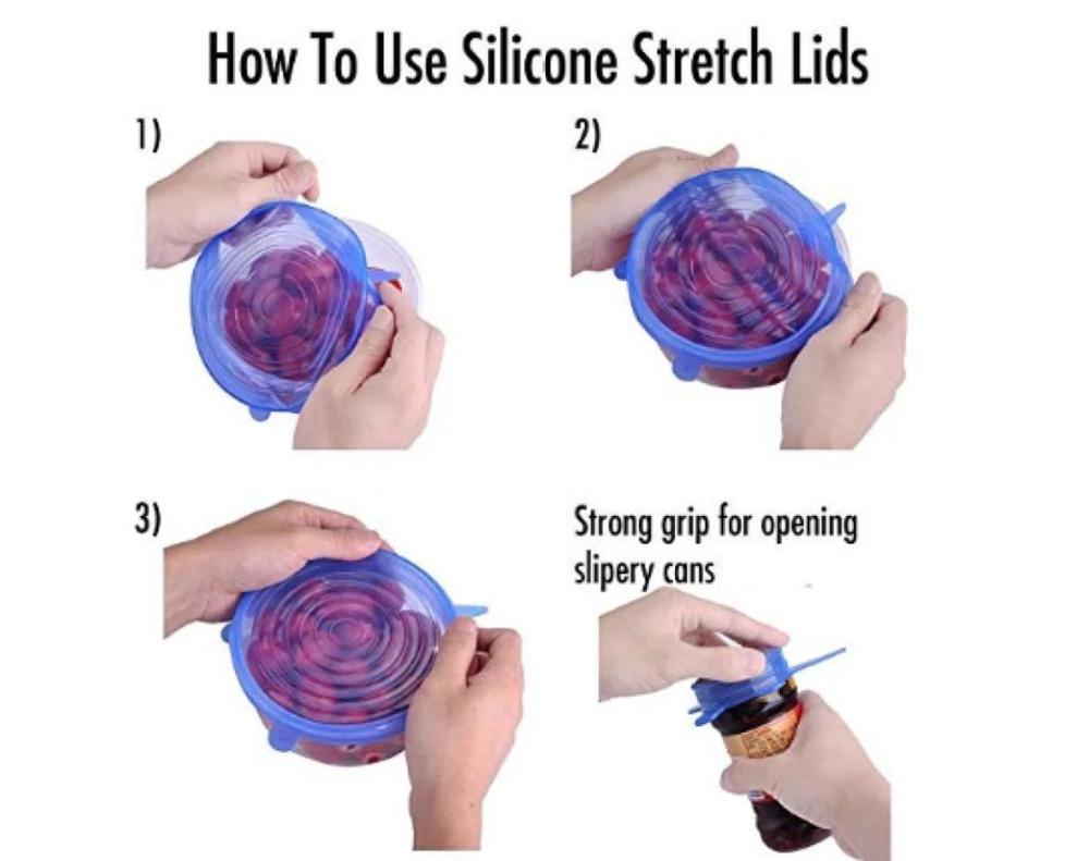 Set of 6 Silicone Stretch Lids Blue Food Storage