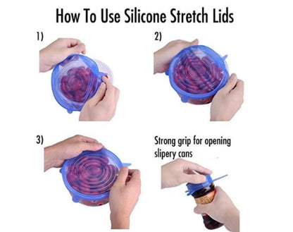 Set of 6 Silicone Stretch Lids Blue Food Storage